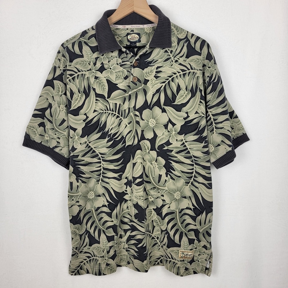 VTG Tommy Bahama Floral Palm Leaf Polo Shirt Mens‎ M Pique Cotton Tropical Y2K